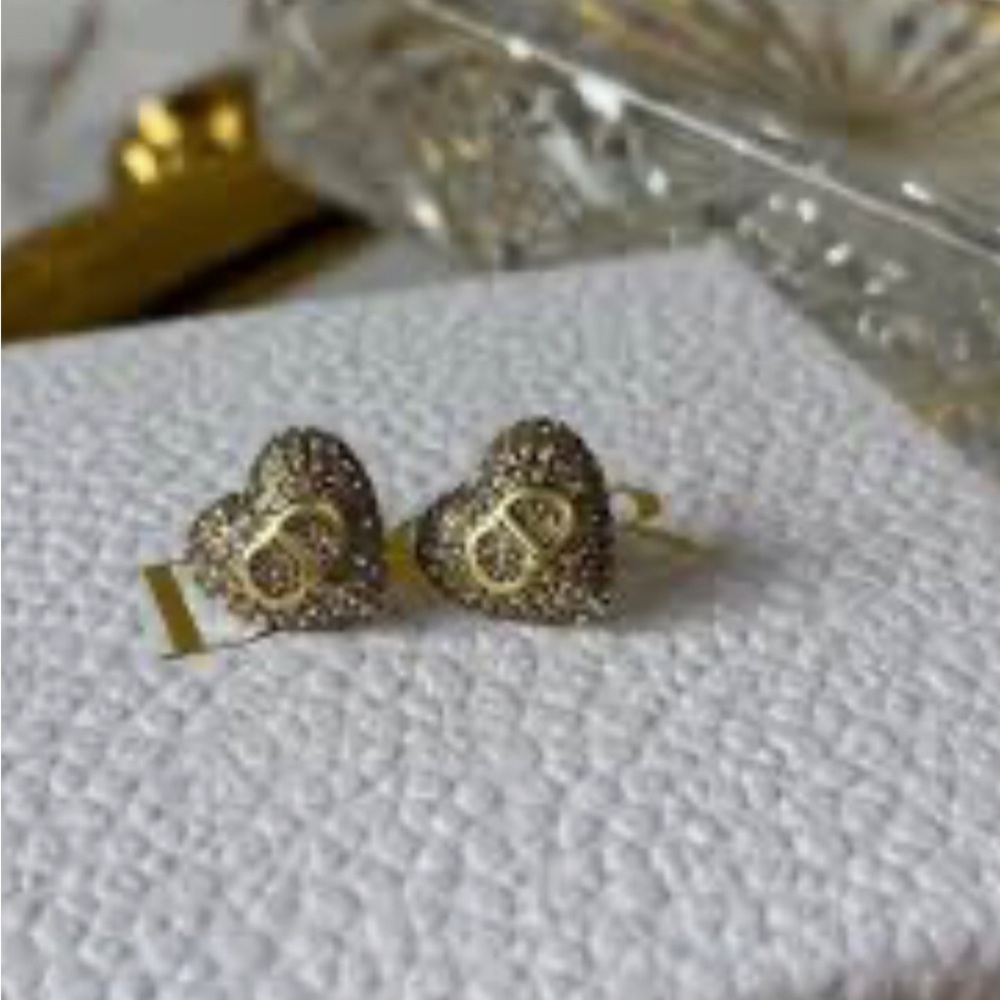 Gold Heart Pavé Stud Earrings - Sparkling Heart Earrings - NWOT